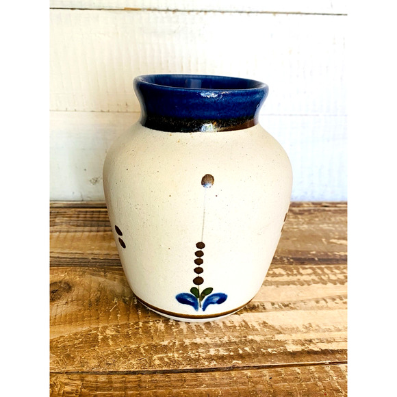 Vintage Hand Painted Stoneware Tonala Mexican Folk Pottery Vase Bird Cattails - Picture 3 of 7